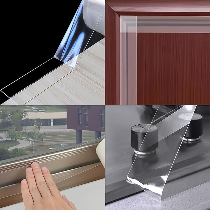 Transparent Window Weather Sealing Tape, 1.2IN x 66FT, Clear Window Draft Isolation Sealing Film Tape for Door Draft Stopper Adhesive Tape, Doors Windows and Shower Glass Gaps