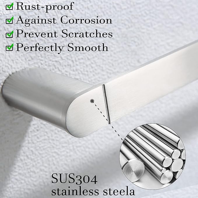 RANDOM 12 inch Brushed Nickel Towel Bar Bathroom Hardware Accessories Hand Towel Holder for Bathroom Kitchen SUS304 Stainless Steel Towel Rod Modern Style Wall-Mounted Towel Rack.96026-2-12BS