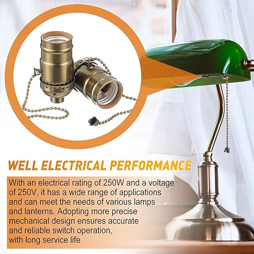 4 Pcs Pull Chain Lamp Socket Replacement, E26 Standard Threaded Base, Light Socket with Pull Chain, Lamp Parts for Repair