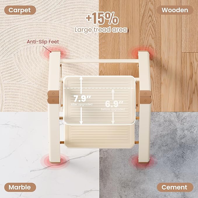 GameGem 2 Step Ladder, 2 Step Stool for Adults, Folding Step Ladder with Secure Footing, Widened Pedal, Aesthetically Pleasing Looking, Blends Right into Domestic Rooms, Cream Chocolate