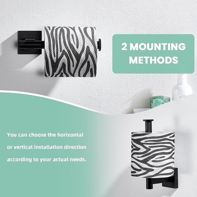 Suyar Matte Black Bathroom Hardware Set, SUS 304 Stainless Steel Bath Accessories Kit 4 PCS, Include Robe Hook, Toilet Paper Holder, Hand Towel Holder, Towel Bar, Wall Mounted