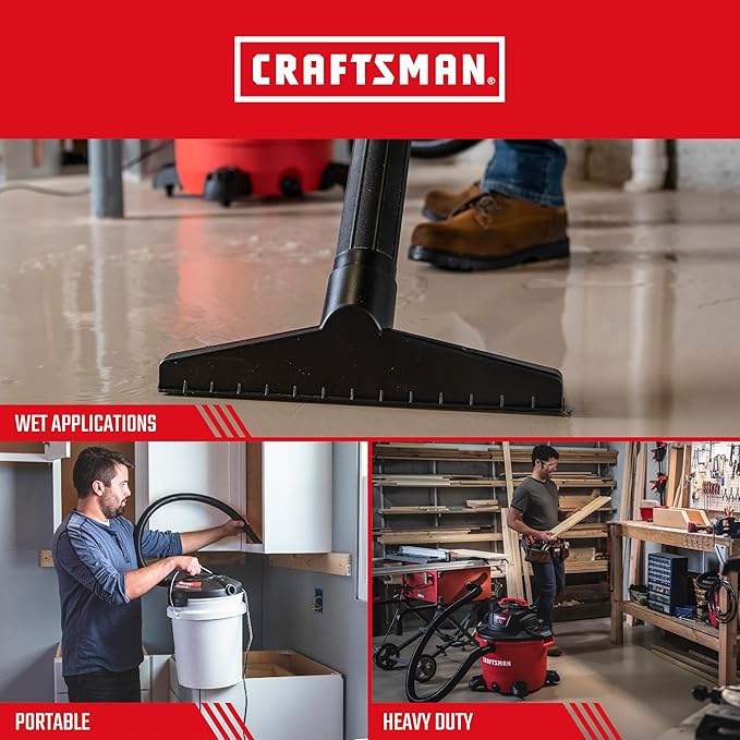 CRAFTSMAN CMXEVBE17595 16 Gallon 6.5 Peak HP Heavy Duty Wet/Dry Shop Vac with Filter, Dust Bag, Hose, Attachments and CMXEVBE17678 1.75 Peak HP Wet/Dry Shop Vac Powerhead with Filter Bag and Hose