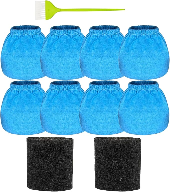 8 Pack VRC5 Cloth Bags for Vacmaster 4 to 16 Gallon Wet/Dry Vacuums + 2 Pack VFF51 Foam Filters, VRC51 Shop Vac Replacement Dust Filter Bags Kit