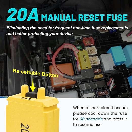 NuIth Manual Reset 20A Mini Fuse Circuit Breakers, E73 Low Profile ATM Circuit Breaker Blade Fuse DC 28V Resettable Standard Blade Fuses for Car Truck RV Marine (2PCS-20A)