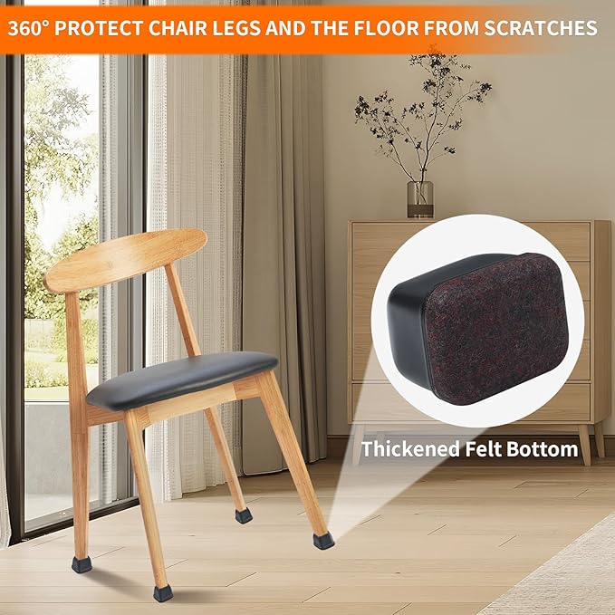 Ezprotekt 16 Pcs Rectangle Black Silicone Chair Leg Floor Protectors, Rectangle Felt Chair Leg Caps, Furniture Leg Covers Cups for Chair Table Desk, Anti- Scratches (Fit L :1.3-1.7", W: 0.6-0.9")