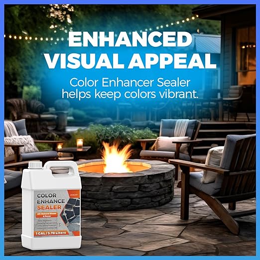 1 Gallon Wet Look Stone Sealer, High Gloss Paver Sealer for Outdoor Surfaces (Travertine, Slate, Sandstone, Concrete)– Waterproof, Provides Natural Color Enhancement for Driveways, Patios