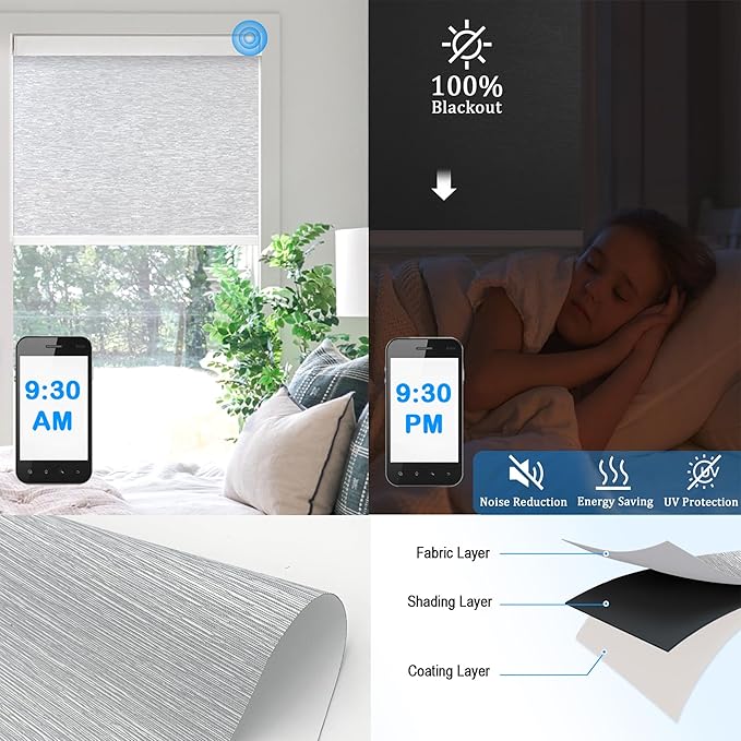 Motorized Blinds with Remote Cordless Automatic Motorized Shades Custom Blinds for Indoor Windows Smart Curtains with Alexa Google Home(Blackout Jacquard Grey,W57 x H72in)