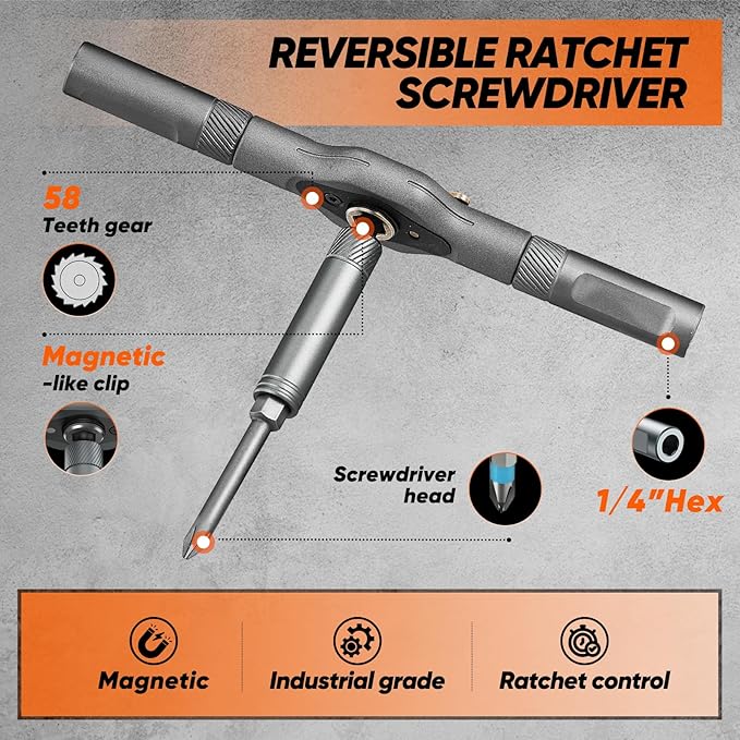 Saker 42 in 1 Magnetic Screwdriver Set, Multi Bit Ratchet Screwdriver Set with T Handle & Storage Case for Furniture, Computer, Bicycle, Electronic Repair and DIY Gifts Orange
