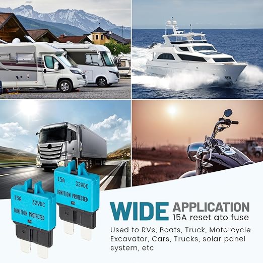 NuIth Manual Reset Mini Fuse Circuit Breakers 15A, E39 Low Profile ATO/ATC Circuit Breaker Blade Fuse 12V-32V DC 15A Re-settable Standard Blade Fuses for Car Truck RV Marine (2PCS-15A)