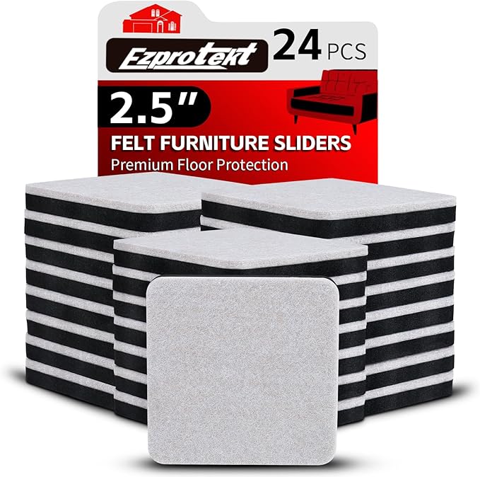 Ezprotekt 2.5" Square Felt Furniture Movers Sliders for Hardwood Floors, 24 Pcs Reusable Felt Furniture Moving Pads for Sofa Table Bed Desk Couch Cabinet - Move Items Easily and Quickly (Beige)