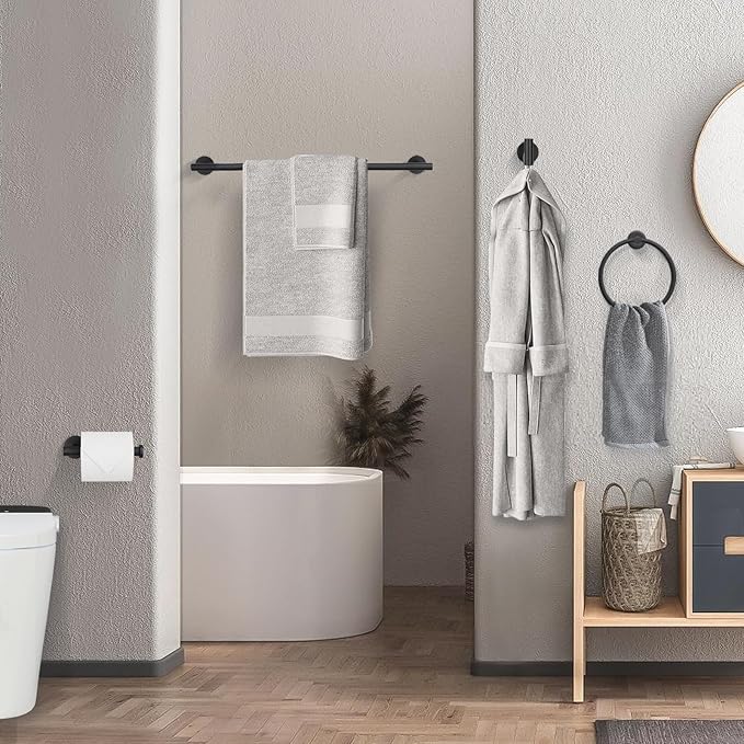 YACVCL Bathroom Hardware Set 4 Pieces Towel Bar Set Matte Black Bathroom Accessories Set SUS304 Stainless Steel Towel Holder Set,Wall-Mounted