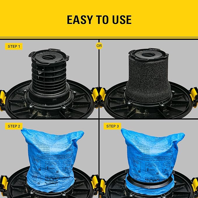 STANLEY Reusable Blue Cloth Filter with Clamp Ring 19-1500 for 5-6 Gallon Wet/Dry Vacuums, Filter Bag Compatible with STANLEY SL18143, SL18115, SL18115P, SL18116, SL18116P, SL18117