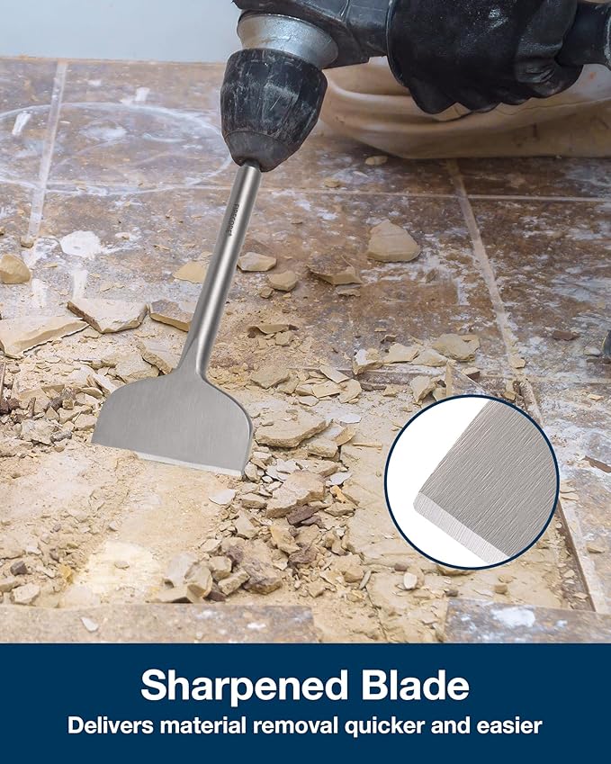 Firecore 4 Inch Tile Removal Chisel Bits for SDS Plus Rotary Hammer Drill, Steel Shovel Scaling Flat Chisel Tool for Thinset Vinyl Concrete Mortar Flooring Adhesives Glue