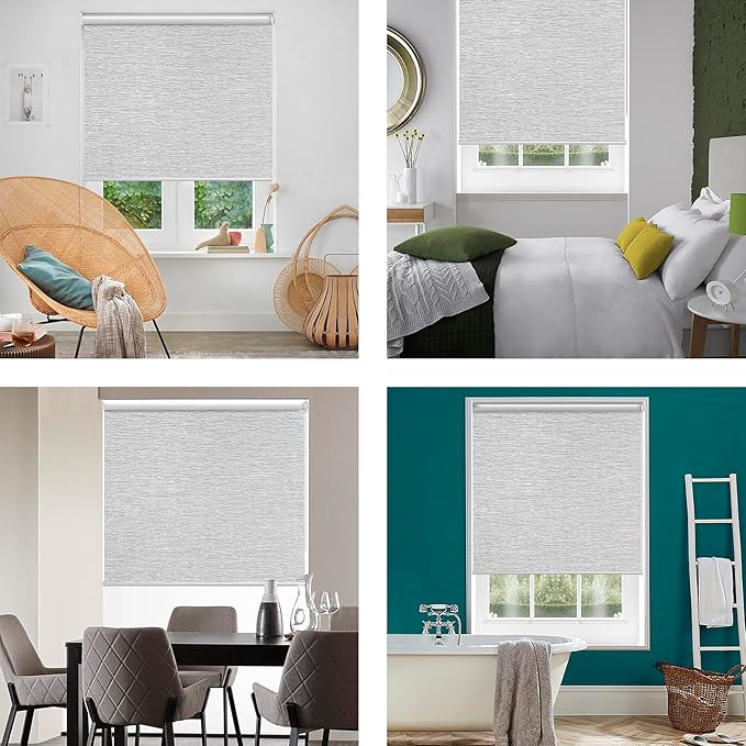 ALLBRIGHT 100% Blackout Roller Blinds Woven Shades with Striped Jacquard, Cordless Window Shades, UV Protection Fabric, Easy-Install for Indoor Home & Office, Grey, 35" W x 72" H