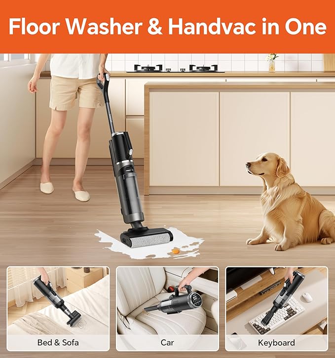 IMAGIC M3 Combo Wet Dry Vacuum Cleaner, 4-in-1 Cordless Vacuum Mop Combo for Multi-Surface, Lightweight & Handheld Vacuum Mop All in One with Edge Cleaning, Self-Cleaning & Hot Air Drying, Grey