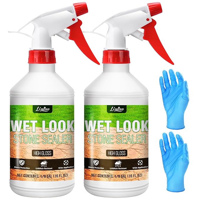 Wet Look Stone Sealer - High Gloss Paver Sealer Stone Color Enhancer Concrete Sealer with Long-Lasting Gloss Protection, Stain Proof for Interior and Exterior Slate, Driveway, Floor, Standsotne (32oz)