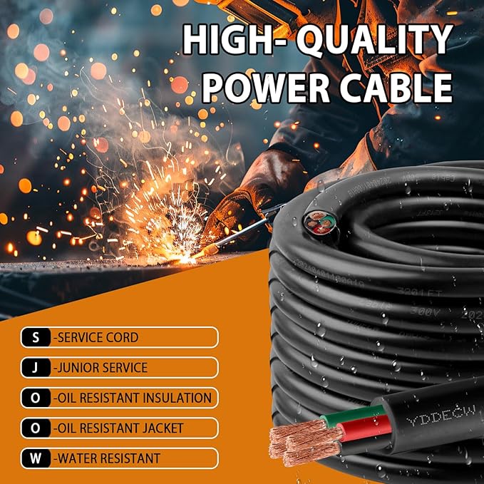 200ft 12/4 12 AWG Portable Power Cable (4 Conductor) - SJOOW 300V 12 Gauge Electric Wire for Motor Leads, Portable Lights, Battery Chargers and Machinery - 4 Conductor - 200 Feet Electrical Cord
