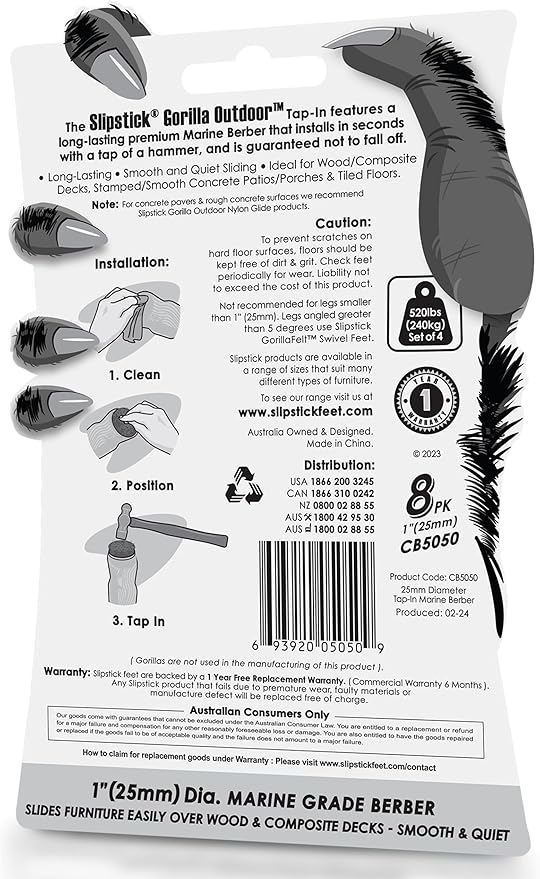 Gorilla Outdoor 1 inch Furniture Feet Floor Protectors/Weatherproof Berber Glides (Set of 8) Hammer On Furniture Pads for Outdoor & Indoor Use