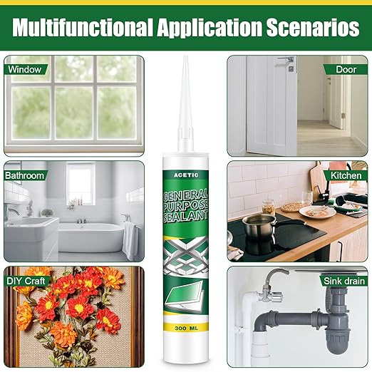 2 Pack Clear Silicone Sealant Caulk, 10.1 oz 100% Waterproof Silicone Sealant Adhesive Clear Caulk Tool for RV Marine Home Window Roof Door Kitchen Bathroom Bathtub Shower Auto Leakproof Seal