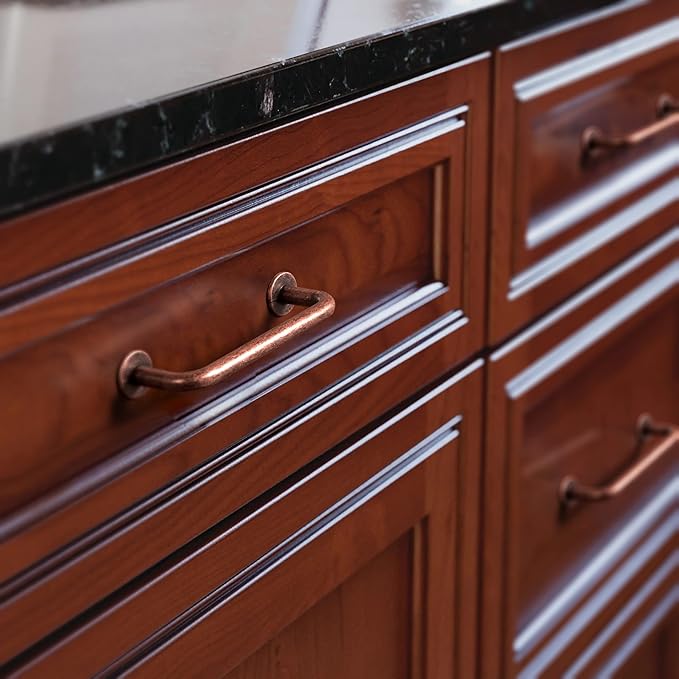 Goo-Ki 6 Pack Antique Copper Cabinet Pull Dark Copper Drawer Handles, 5.04 inch(128mm) c-c Solid Vintage Copper Bar Pulls Red Bronze Kitchen Hardware for Dresser Wardrobe Cupboard, 9338AC-128
