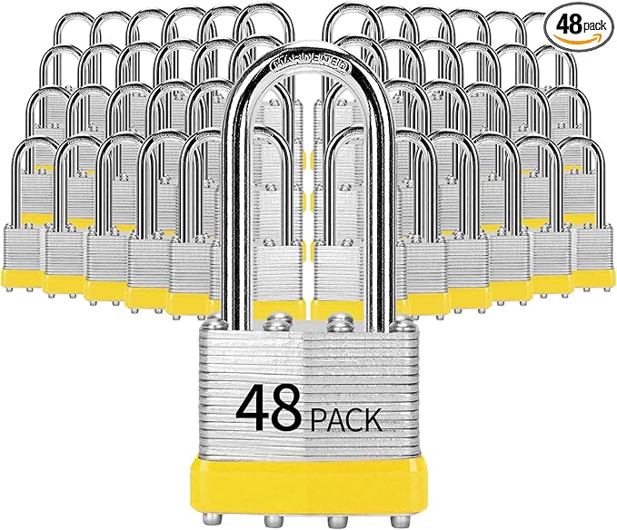 Padlocks Keyed Alike, Pack of 48, Laminated Steel Keyed Lock (1-9/16", 40mm), Padlocks with Same Key, Long Shackle, for Toolbox, Locker & StorageUnit or More