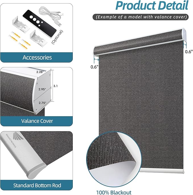 SmartWings Motorized Smart Blinds with Remote, Custom Automatic 100% Blackout Roller Shade Compatible with Alexa/Homekit/Google, Electric Smart Blinds for Indoor Windows, Eclipse Umber