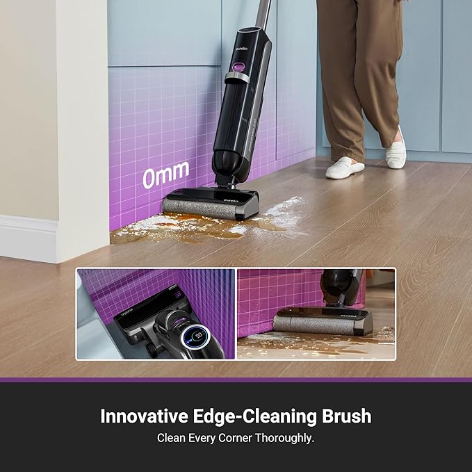 Eureka Cordless Wet Dry Cleaner, 170° Reclinable, Hot Air Drying Self Cleaning Vacuum and Mop Combo, Good for Hard Floors Pet Hair Sticky Messes, RapidWash 630, Purple