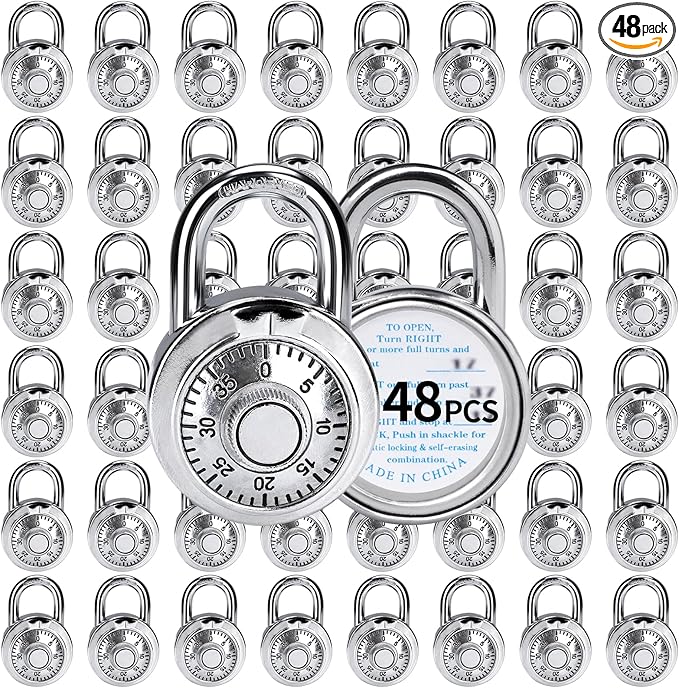 Combination Lock, LQYN Standard Dial Combination Lock, Pack of 48; Silver Turnplate, 2 in. Wide, Fixed Three Digital Combination, for School, Gym & Locker, Toolbox, Gate