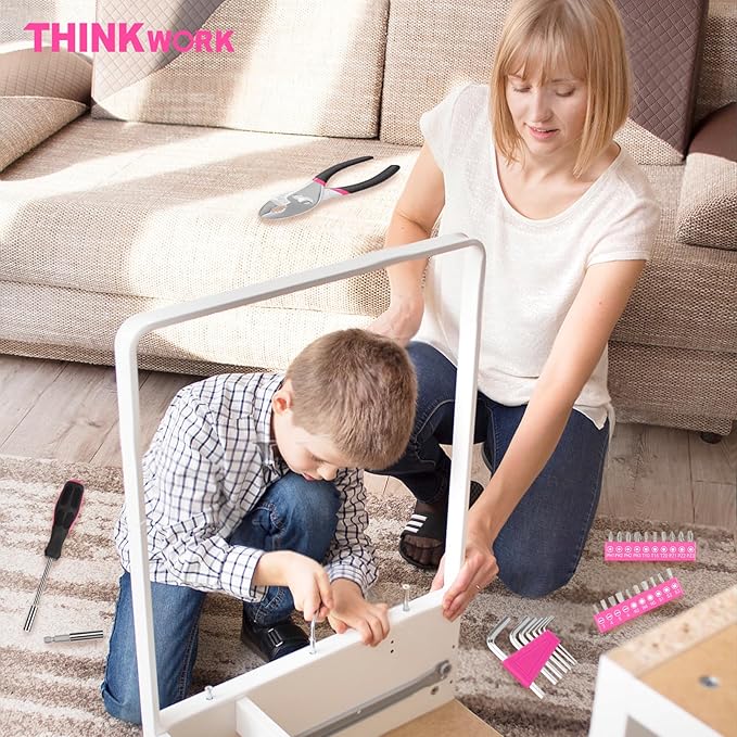 THINKWORK Pink Tool Set - 40 Piece General Household Hand Tool Kit with Storage Toolbox, Small Basic Tool Set Perfect for DIY, Home, Office, Garage and College Dormitory Use - Christmas Gift for Women