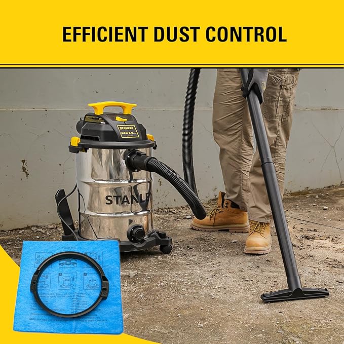 STANLEY Reusable Blue Cloth Filter with Clamp Ring 19-1500 for 5-6 Gallon Wet/Dry Vacuums, Filter Bag Compatible with STANLEY SL18143, SL18115, SL18115P, SL18116, SL18116P, SL18117