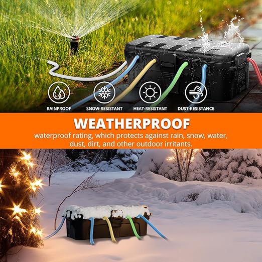 QUOBAS 2 Pack Outdoor Waterproof Electrical Box with 6 Cable Ports, IP54 Weatherproof Heavy-Duty Extension Cord Cover for Power Strips, Garden Power Tools, Holiday Lights, Black