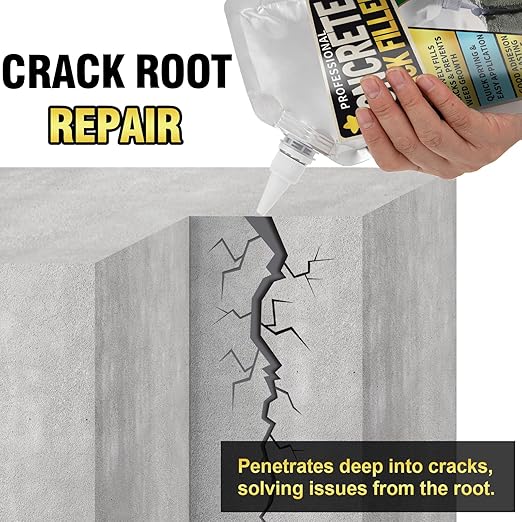 Concrete Crack Filler, High Elasticity Cement Crack Filler, Self Leveling Concrete Slab Repair Sealant for Driveway, Walkway, Patio, Waterproof Caulking Glue for Joint, Outdoor - 17.6 Floz