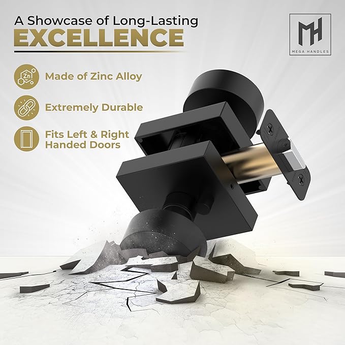 Mega Handles SUANA Privacy Door Knob for Hallway, Closet and Bathroom, Reversible Heavy Duty Design Door Knobs, Fits All Standard Door Sizes Screws Included - Matte Black (1 Pack)