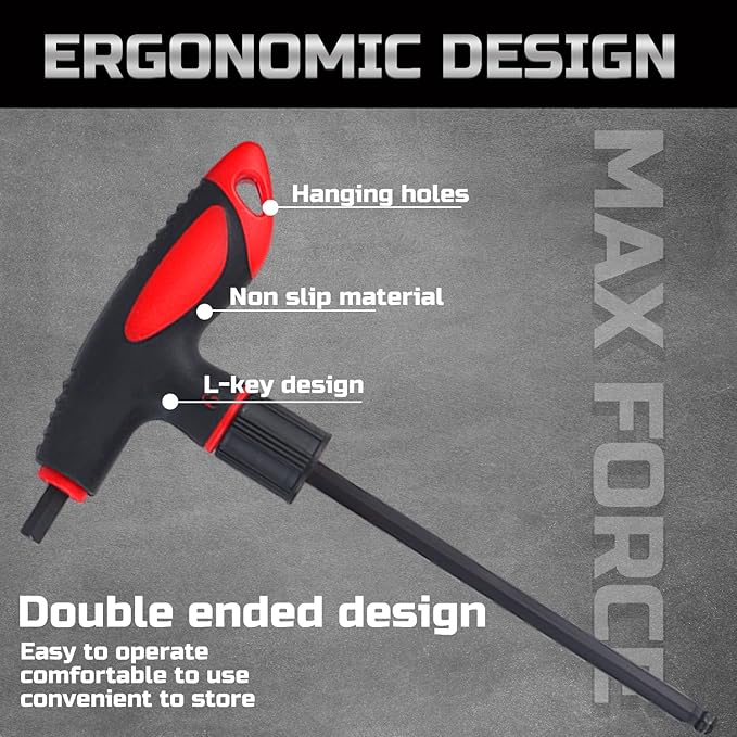 Lichamp 16 Pieces SAE and Metric T Handle Allen Wrench Set, 5/64-3/8 inch, 2-10mm, Ball Head, Standard Long Tee Handle Allen Hex Key Set, Heavy Duty Excellent