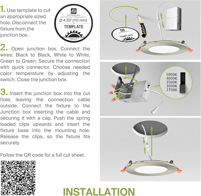 ASD 6 Pack LED Recessed Lighting 4 Inch 9W, 5 CCT 2700K-5000K CRI90+, IC Rated Ultra Thin Dimmable Ceiling Lights with J Box, Canless Wafer Downlight, Round Slim Panel Light, Energy Star ETL, Nickel