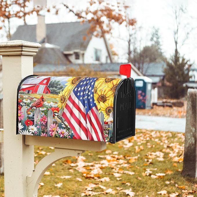America Flag Patriotic Mailbox Covers 4th of July Mailbox Covers Magnetic Standard Size 21x18 In Summer Floral Bird Waterproof Mail Box Wraps Post Letter Box Covers Garden Yard Home Decor for Outdoor