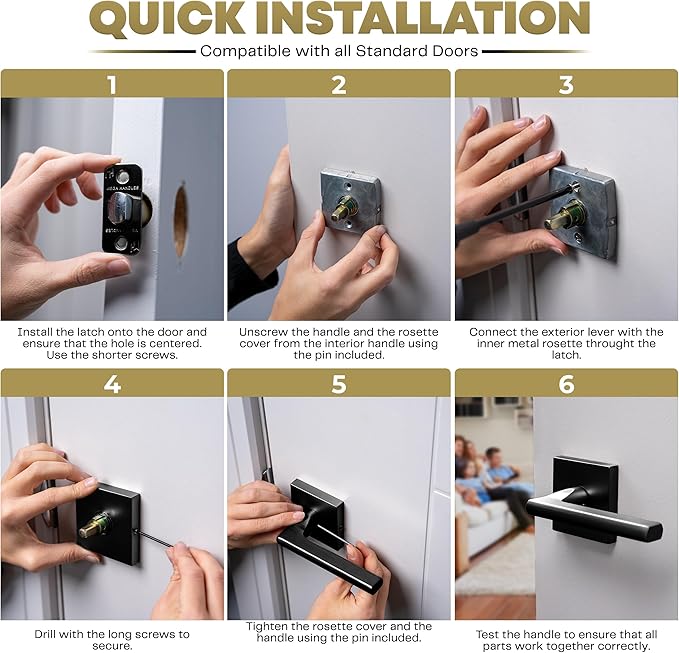 Mega Handles Prime Passage Lever Door Handle for Closet or French Doors, Single Side Door Levers, Fits All Standard Door Sizes, Covered Screws Included - Matte Black (1 Pack) 5"