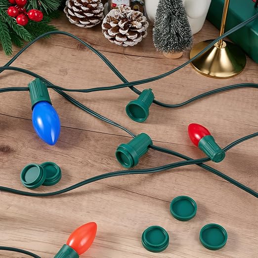 60PCS Christmas Light Socket Safety Cap Plugs for C9 and C7 Bulbs,Double Sided Stringers Light Bulb Socket Cover,Waterproof Bulb Caps for Covering Unused C7 and C9 Christmas String Lights Sockets