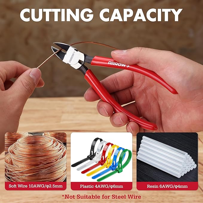 ARROW 6" Precision Wire Cutters - Spring Loaded Side Cutters, Ultra-Sharp Flush Cut Pliers, Diagonal Cutting Pliers with Non-Slip Handle for Jewelry Making, Crafts, Electronics, Zip Ties, DIY Models