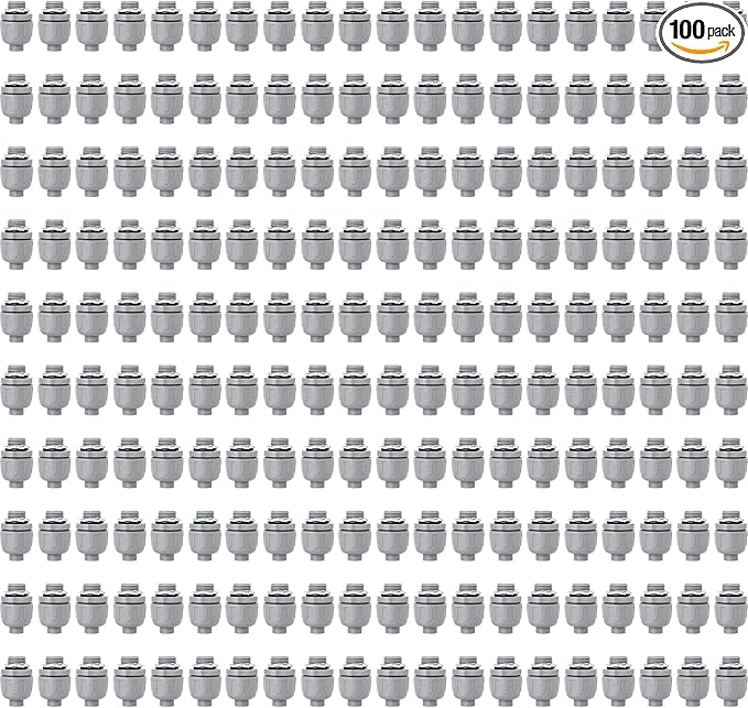 (100 Pack) 1/2 inch Liquid Tight Connector PVC Flexible Conduit Connector,Straight 180 Degree UL Listed Liquid Tight Connector, Non-Metallic Electrical Conduit Fittings