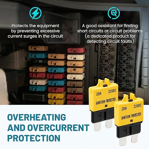 NuIth Manual Reset Mini Fuse Circuit Breakers 20A, E39 Low Profile ATO/ATC Circuit Breaker Blade Fuse 12V-32V DC 20A Re-settable Standard Blade Fuses for Car Truck RV Marine (2PCS-20A)