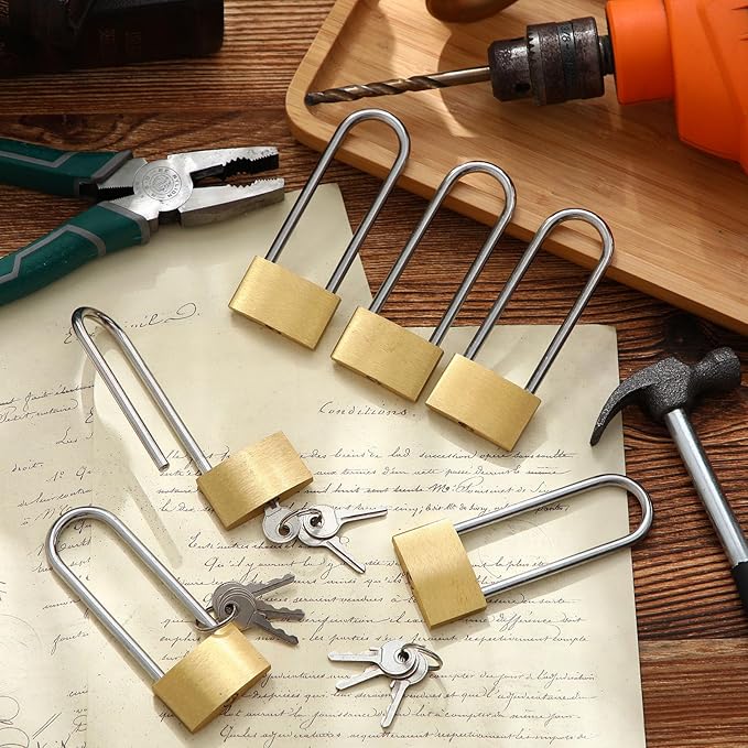 12pcs Solid Brass Keyed Padlock, Small Yellow Gym Lock, Long Lock for Sheds Strong Padlock with Same Key for Luggage Toolbox (40mm 1-9/16")