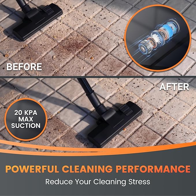 Giraffe Tools Grandstorm Retractable Vacuum Cleaner with 30 FT+ 1 FT Hose Wall Mounted, Wet Dry Vacuum Cleaner with 6 Nozzles for Car Detailing Normal Version, Grey (No Remote Control Funtion)