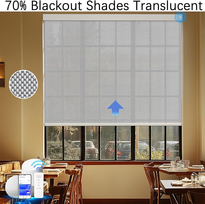 Motorized Blinds with Remote Cordless Automatic Motorized Shades Custom Blinds for Windows Smart Curtains Compatible with Alexa Google Home(Solar Grey,W44 x H72in)