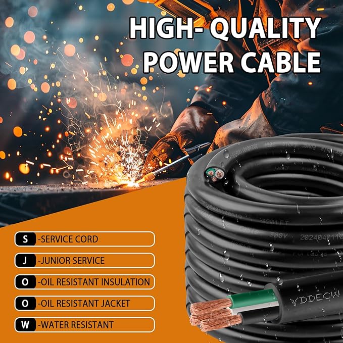 100ft 18/3 18 AWG Portable Power Cable (3 Conductor) - SJOOW 300V 18 Gauge Electric Wire for Motor Leads, Portable Lights, Battery Chargers and Machinery - 3 Conductor - 100 Feet Electrical Cord