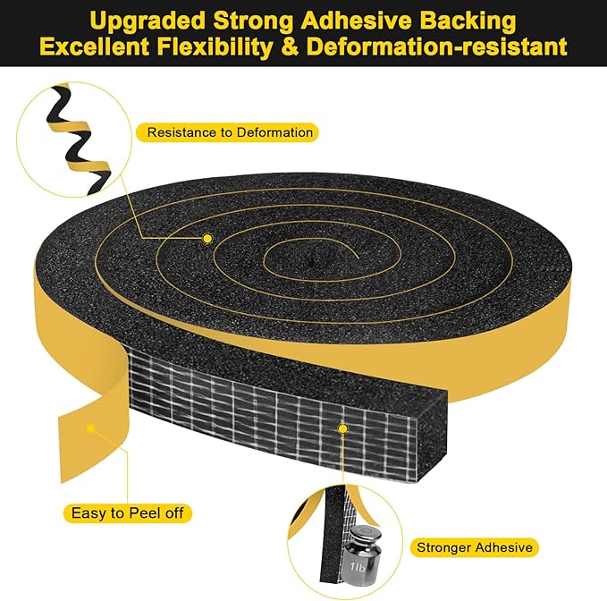 Air Conditioner Window Seal 1 Inch X 1 Inch, Open Cell Thick AC Weather Stripping High Resilience Foam Sealing Tape Adhesive AC Window Seal Kit (Total 13Ft)