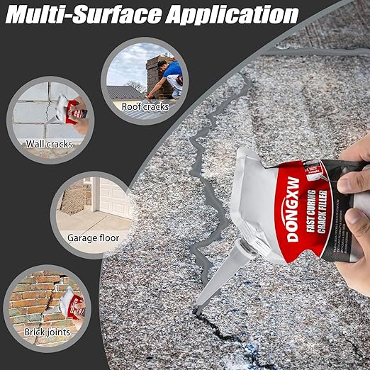 Concrete Crack Filler Repair Adhesive – Quick-Drying Waterproof Cement Crack Filler, Concrete Caulk Sealant for Joints, Walls, Sidewalk, and Foundation(Grey)
