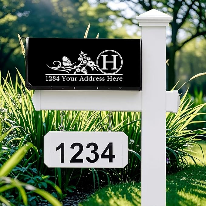Butterfly Mailbox Covers Custom Numbers Address Personalized Monogram Mailbox Cover Magnetic Standard Size, Customized Wraps Post Letter Box Cover for Garden Yard Outside Decorations 18" X 21"