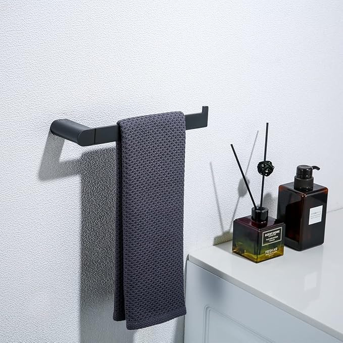 RANDOM 5 Piece Bathroom Hardware Set Matte Black Towel Bar Set Include 9.8/23.6 Inch Towel Bar Toilet Paper Holder and 2 Towel Hooks Stainless Steel Bathroom Decor Wall Mount Bathroom Accessories Kit.