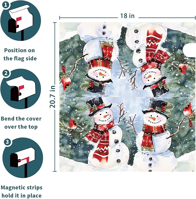 Kawani Winter Magnetic Snowman Trees Snow Mailbox Covers - Standard Size 21x18 Inch - Xmas Holiday Post Letter Box Cover for Garden Yard Decor